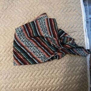 Vintage 1950s scarf tied and sewed blue red green white